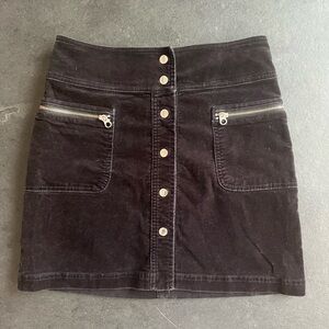 Black Velvet Button Up Mini Skirt